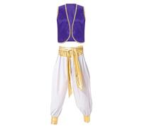YiZYiF Homme Costume Prince D'arabie Costume Prince Arabe sans Manches Déguisement Carnaval Halloween Ensemble Gilet et Pantalon Jeu de Rôle Costume Fête Soirée M-3XL Violet foncé et Blanc L