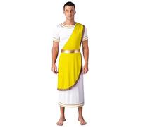 YiZYiF Homme Déguisement Mr. Toga Toge Romain Grecque Robe Médiéval Manches Courtes Costume Halloween Carnaval Une Epaule Jupe Mankini Cosplay Soirée Fête S-3XL Jaune D L
