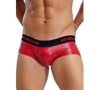 YiZYiF Homme Mini Short Moulant Latex Boxer de Bain Wetlook avec Bulge Pouch Slip Caleçon Respirante Lingerie Sexy Erotique sous-vêtements Nuisette Clubwear M-3XL Rouge L