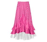 YiZYiF Jupe Longue Balançoire Enfant Fille Jupes de Danse Flamenco à Pois Costume de Danse du Ventre Belly Tenue Danse Orientale Jupe De Torero Espagnole Dancewear Rose Vif 5-6 Ans