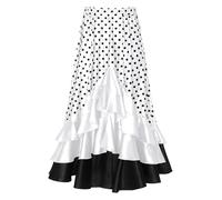 YiZYiF Jupe Longue Balançoire Enfant Fille Jupes de Danse Flamenco à Pois Costume de Danse du Ventre Belly Tenue Danse Orientale Jupe De Torero Espagnole Dancewear Blanc 7-8 Ans
