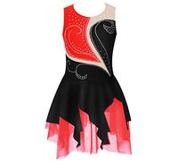 YiZYiF Justaucorps Gymnastique Enfant Fille Robe Danse Classique Ballet Asymétrique Tenue de Patinage Artistique Robe Danse Lyrique Contemporaine Dancewear 5-16 Ans Noir rouge G 11-12 ans