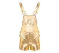 YiZYiF Maillot de Corp Homme Débardeur Salopette Bretelle Short Caleçon Cuir Verni Pantalon Court Danse Jazz Hip-hop Combinaison Soirée Costume Carnaval Clubwear M-XXL Or Medium