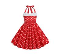 YiZYiF Robe Cérémonie Vintage Fille Enfant Robe Année 50 Pin Up Rockabilly Cocktail Col en Lacets Robes de Soirée Fête Cocktail Noël Mariage sans Manches A-Ligne Rouge 11-12 Ans