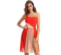YiZYiF Robe Danse Classique Lyrique Femme Robe Danse Moderne Contemporaine Justaucorps Gymnastique Patinage Costume Latine Jazz Tango Robes Soirée Bal XS-XL Orange B M