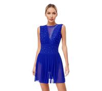 YiZYiF Robe Danse Lyrique Classique Femme Justaucorps Gymnastique Patinage Artistique Robe Danse Latine Jazz Rumba Salsa Valse Tango Performance Dancewear S-XXL Bleu A XL