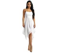 YiZYiF Robe de Danse Classique Femme Asymétrique Robe Latine Jazz Tango Patinage Justaucorps Gymnastique Robe Soirée Bal Performance S-XXL Blanc A S