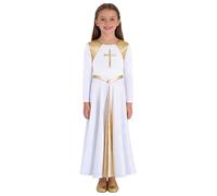 YiZYiF Robe de Danse Louange Culte Enfant Fille Robe Liturgique Danse Ballet Épissage Cuir Verni à Manches Longues Justaucorps Soirée Cérémonie Fête 4-14 Ans Blanc 12 Ans