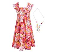 YiZYiF Robe Fleurie Bohême Fille Enfant Robe de Plage Plissée sans Manches Volants Robes d'été Décontractée avec Collier Arc-en-Ciel 5-16 Ans Rouge 11-12 Ans