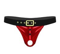 YiZYiF String Slip de Noël Homme sous-vêtement à Clochette Lingerie T-Back Thong Tanga G-String Briefs Bikini Rouge Culotte Fête Déguisement Père Noël Santa M-XXL Rouge C XL