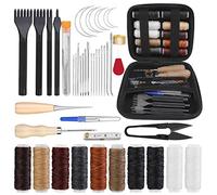 Yizzvb Kit de couture 46 pièces pour cuir avec burin de couture de 4 mm, fil ciré et aiguilles à gros chas pour projets d'artisanat en cuir, travaux de couture