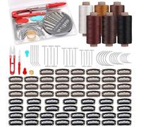 Yizzvb Lot de 60 clips d'extension et de fils, 6 rouleaux de fil de cheveux pour tissage, kit de fil de perruque, 65 aiguilles en forme de C/T/J/I pour cheveux