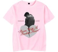 YIZZZFA Damiano David Born with a Broken Heart 2025 T-Shirt Manches Courtes Unisexe À Courtes Respirant, Été Décontracté Polyesterd,Rose,S