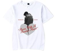 YIZZZFA Damiano David Born with a Broken Heart 2025 T-Shirt Manches Courtes Unisexe À Courtes Respirant, Été Décontracté Polyesterd,Blanc,XXL