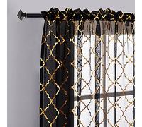 YJ Yanjun Lot de 2 Panneaux de Rideaux Noirs et dorés pour Chambre à Coucher - Rideaux Transparents Noirs à Carreaux marocains métalliques de 160 cm de Long - 132,1 x 160 cm - Noir et doré