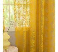 YJ Yanjun Rideaux de Cuisine bohème de 114,3 cm pour fenêtre sur évier - Motif Floral printanier Vintage - Petits Rideaux Courts pour Salle de Bain - 132 x 114 cm - Jaune Moutarde