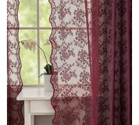 YJ YANJUN Rideaux en filet bordeaux 54 Drop Paire Shabby Chic Rideaux transparents en dentelle florale pour chambre cuisine fenêtre courte bords festonnés panneau voile passe-tringle 52" L x 54" L