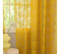YJ Yanjun Rideaux Mustard pour Salon 84 Pouces de Long Lot de 2 Panneaux de Transparence Vintage en Dentelle Florale dorée pour Chambre à Coucher avec Tige filtrante Jaune bohème pour Chambre W52 x