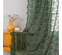YJ Yanjun Rideaux Transparents Vert Olive de 183 cm de Long - Rideaux brodés en Dentelle - Rideaux esthétiques filtrant la lumière - Décoration de Chambre printanière - 2 Panneaux de 132 x 183 cm de