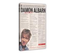 YJACED Mini poster vintage original sur toile avec clip de magazine - Damon Albarn (Blur), questionire de 1995 - Décoration de chambre à coucher, bureau, cadeau (60 x 90 cm)