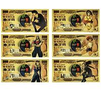 YJacuing Lot de 6 marque-pages en forme de billet de collection avec revêtement doré, motif dessin animé, cowboy Bebop