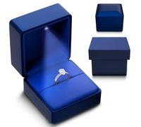 YJCBOX Boîte à bague lumineuse LED pour fiançailles, demande en mariage, vitrine de rangement, boîte cadeau élégante (bleu)