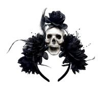 Yjcnelcr Bandeau à cheveux confortable avec tête de mort et fleur sur le thème foncé - Accessoires de costume d'Halloween - Décoration de tête de mort pour femme