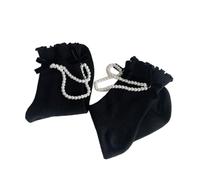 Yjcnelcr Chaussettes courtes style gothique Lolita pour femme - En velours - Avec nœud - Imitation perle - Bordure volantée, blanc, Taille unique