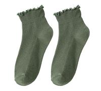Yjcnelcr Chaussettes hautes en coton pour femme - Jolies chaussettes à volants Lolitas - Chaussettes courtes - Cadeaux de bonneterie, vert foncé, Taille unique