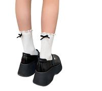 Yjcnelcr Chaussettes longues côtelées pour femme avec nœud et nœud, blanc, Taille unique