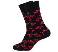 Yjcnelcr Chaussettes mi-mollet en coton avec motif cœur et lèvres pour la Saint-Valentin, pour couples, couleur contrastée amusante, cadeau, noir/rouge, Taille unique
