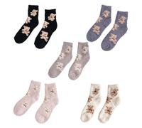 Yjcnelcr Chaussons d'hiver en velours corail pour femme avec ours mignon, beige, Taille unique