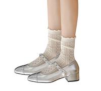 Yjcnelcr JK Chaussettes courtes en maille ajourée pour femme, blanc, Taille unique