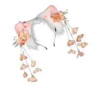 Yjcnelcr Serre-tête en fourrure douce avec oreilles de chat - Pompons suspendus pour costume d'anime pour femme et adolescente - Accessoires quotidiens et de fête - Jeu de rôle pour femme
