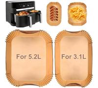 YJDM Airfryer Lot de 100 feuilles de cuisson pour friteuse à air chaud Tefal EY9018 Dual Easy Fry 5,2/3,1 l, pour friteuse à air chaud Dual Basket Airfryer 3000, EY905D 5,2/3,1 l, grand et petit 2