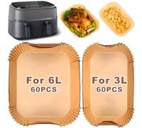 YJDM Lot de 120 feuilles de cuisson Airfryer pour Philips NA350 Dual Basket Airfryer 3000 série 6L/3L Tefal EY9018 Dual Easy Fry 5,2/3,1 L, friteuse à air chaud pour Dual Basket Airfryer EY905D
