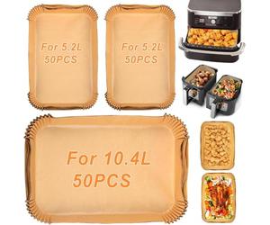 YJDM Lot de 150 feuilles de papier sulfurisé pour friteuse à air chaud Ninja AF500EU AF500EUCP, Cecotec 9000, rectangulaires Airfryer pour Flex Drawer Dual Zone 5,2 l, 10 l et 10,4 l, différentes