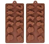 YJDM Lot de 2 grands moules de Noël en silicone à 8 cavités en forme de bonhomme en pain d'épices en forme de flocon de neige pour savon, bonbons, chocolat, muffins, gelée, moules de cuisson pour
