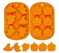 YJDM Lot de 2 moules en silicone pour Halloween, bonbons, bonbons, bonbons en gélatine, chapeau de citrouille, fantôme, gâteau, dessert, chocolat, biscuit pour décoration d'Halloween