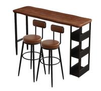 YJEUZCD 100-160cm Rectangulaire Bois Barre Tableau, Industriel Compteur Hauteur Pub Tableau, Cuisine Restauration Café Boutique Tableau Chaises Ensemble avec Côté Étagères(Brown-B,100x40x105cm)