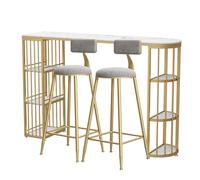 YJEUZCD Barre Tableau, Pub Haut Haut Tableau avec Stockage des Étagères, Rectangulaire Industriel Petit-déjeuner Restauration Tableau pour Cuisine avec 2 Chaises(White-B,180x40x105cm)