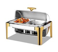 YJEUZCD Haut Roulant Friction Plat Buffet Complet Ensemble, Acier Inoxydable Nourriture Portion Afficher Plateau, Faire La Fête Mariage Comptoir Glacé Condiment Récipient(Silver-A,6.5 cm/2 grid)