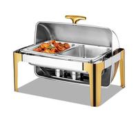 YJEUZCD Haut Roulant Friction Plat Buffet Complet Ensemble, Acier Inoxydable Nourriture Portion Afficher Plateau, Faire La Fête Mariage Comptoir Glacé Condiment Récipient(Silver-A,10 cm/2 grid)