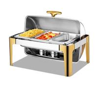 YJEUZCD Haut Roulant Friction Plat Buffet Complet Ensemble, Acier Inoxydable Nourriture Portion Afficher Plateau, Faire La Fête Mariage Comptoir Glacé Condiment Récipient(Silver-A,6.5 cm/3 grid)