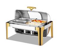 YJEUZCD Haut Roulant Friction Plat Buffet Complet Ensemble, Acier Inoxydable Nourriture Portion Afficher Plateau, Faire La Fête Mariage Comptoir Glacé Condiment Récipient(Silver-B,10 cm/4 grid)