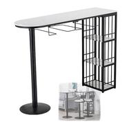 YJEUZCD Longue Rectangulaire Table De Bar, Pub des Tableaux, Cuisine Restauration Partition Cabinet, Accueil Compteur avec 3 Niveaux Stockage Étagères(Zwart,51.1x15.7x41.3in)