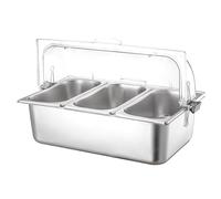 YJEUZCD Portion Plateau Avec Clair Roll Top Couverture, Buffet Condiment Distributeur, Comptoir Nourriture Afficher Étagère, Nourriture Glacée Salade Bar Étagère Casseroles(15 cm/3 grid)
