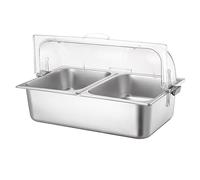 YJEUZCD Portion Plateau Avec Clair Roll Top Couverture, Buffet Condiment Distributeur, Comptoir Nourriture Afficher Étagère, Nourriture Glacée Salade Bar Étagère Casseroles(10 cm/2 grid)