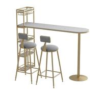 YJEUZCD Rectangulaire Barre Tableau, Longue Pub Haut Haut Tableau avec Stockage des Étagères, Petit-déjeuner Restauration Tableau pour Cuisine Salle À Manger(Gold-B,140x45x150cm)