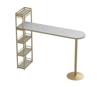 YJEUZCD Rectangulaire Barre Tableau, Longue Pub Haut Haut Tableau avec Stockage des Étagères, Petit-déjeuner Restauration Tableau pour Cuisine Salle À Manger(Gold-A,120x45x150cm)